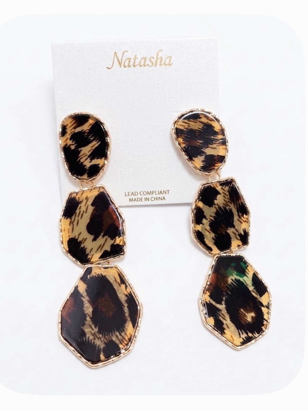 NWT ⚜️🖤⚜️ Natasha Leopard Print & Gold Chunky Statement Earrings